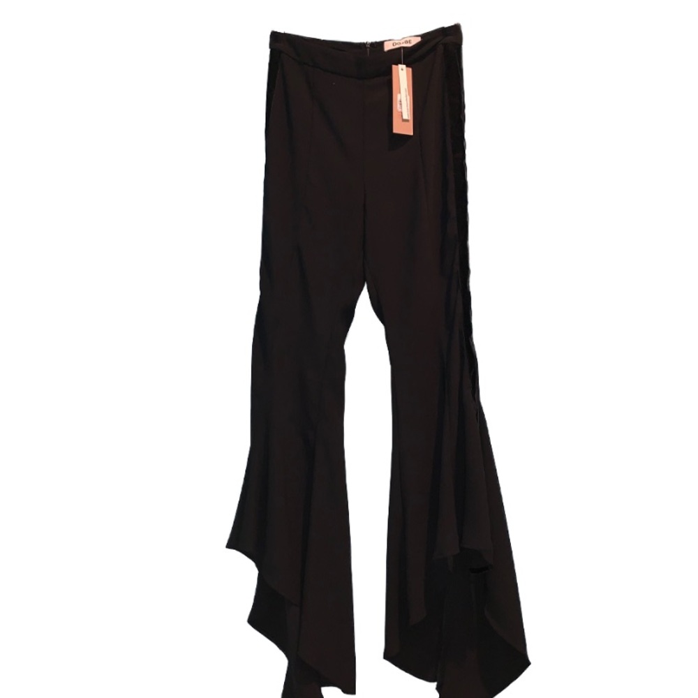 Black flare pants with velvet strip down sides